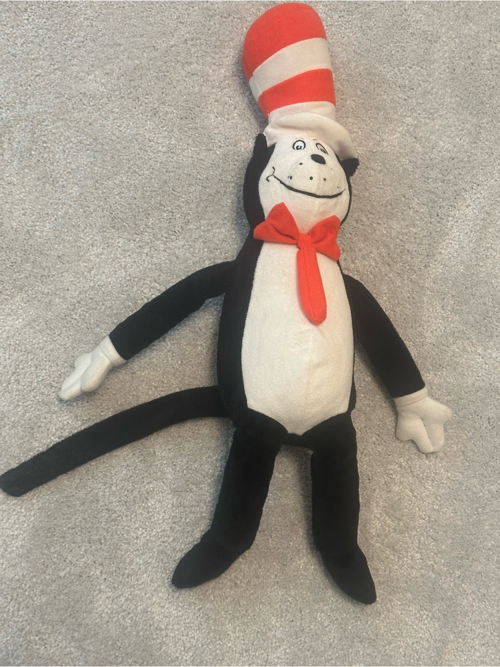 Kohl's Black & White Cat Plush with Red Striped Hat and Red Bow